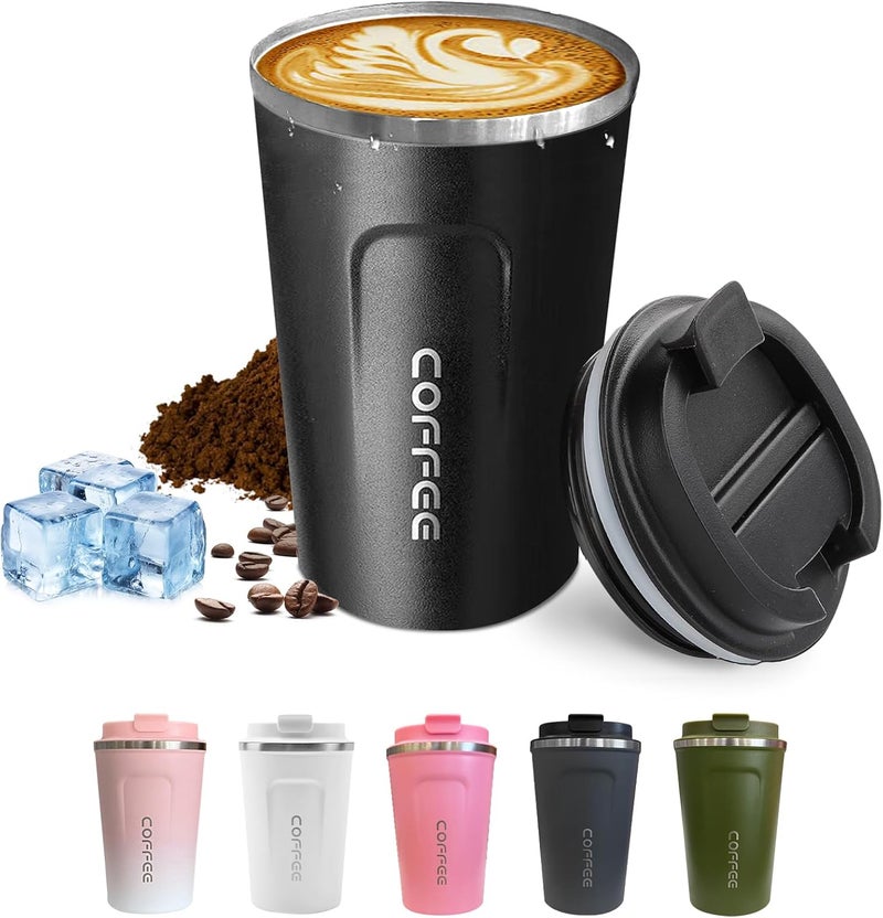 SPLMIFA Travel coffee mugs leak-proof, reusable coffee cups with lids, stainless steel vacuum insulated coffee tumblers, thermal insulation cups for men & women keep drinks hot & cold(2nd-Black, 12OZ) - Image 1